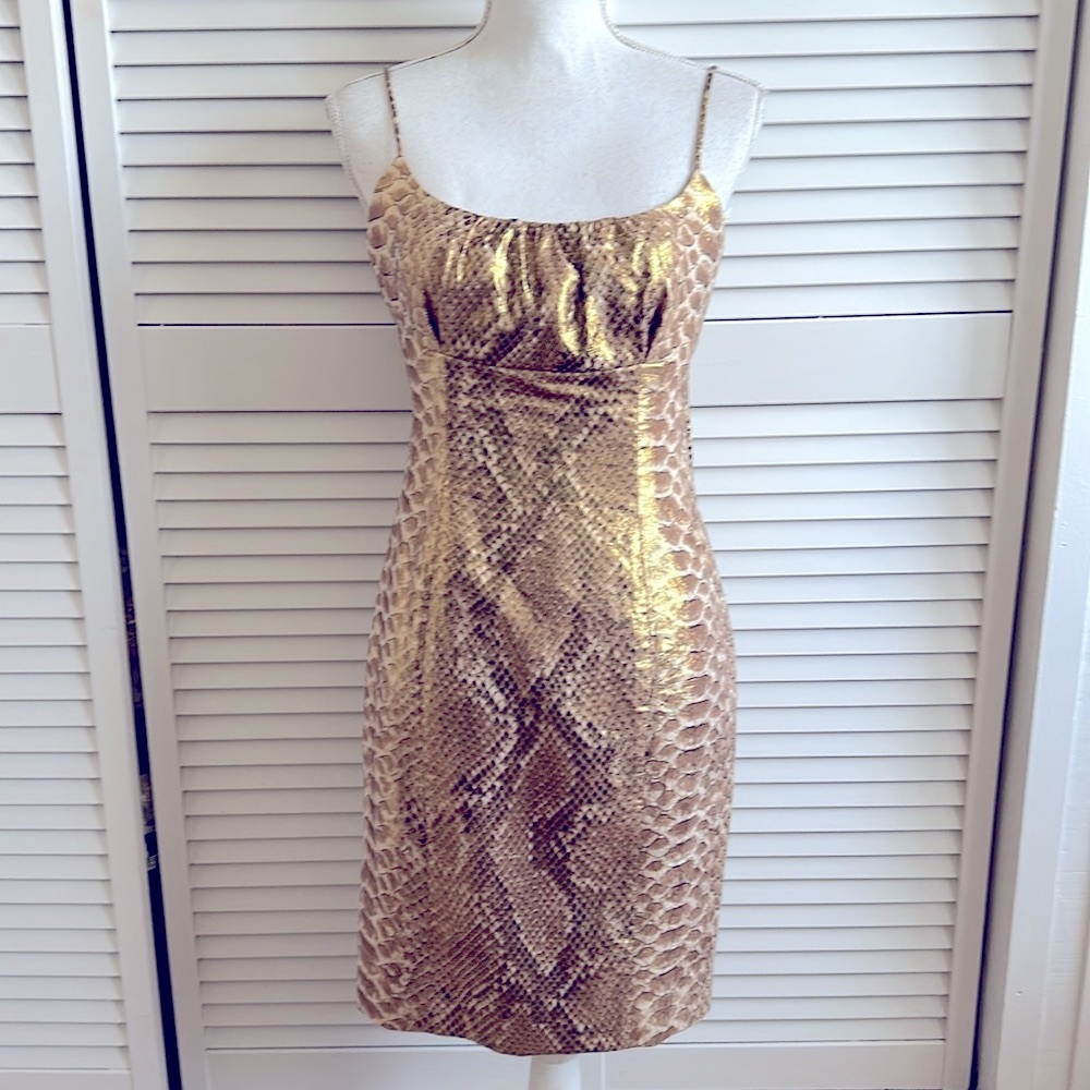Tracy Reese Gold Metallic Snakeskin-Print Mini Dress